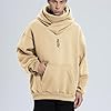 Eocicvvi Hoodies for Men Cowl Neck Hoodie Fleece Pullover Sweat Hood Long Sleeve Sweatshirt Casual Pullover Fall Winter Loose Fit Tops with Embroidery(Beige,S) #3