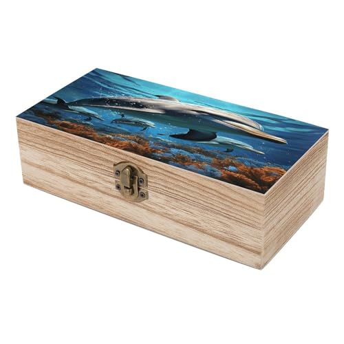 Coffre de rangement en bois dauphin boîte souvenirs rétro - 7
