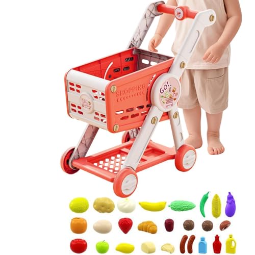 Cochecito - Cochecito de juego de simulación de 21 pulgadas, juego de supermercado de juguete ABS - Carrito de aprendizaje de juego de rol interactivo con 30 accesorios para niños pequeños Uso de