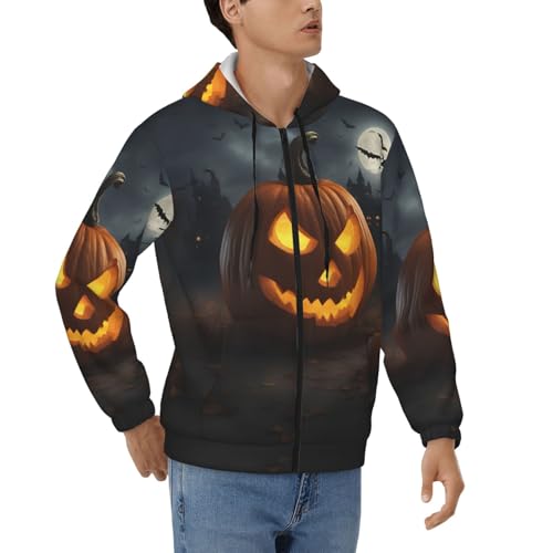 Sweat à capuche zippé pour homme fini les frissons d'automne avec l'imprimé citrouille