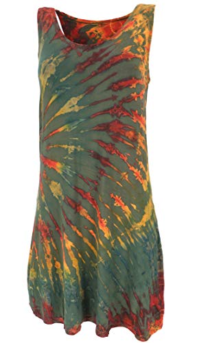 Guru-Shop Batik Minikleid, Tank-Kleid Hippiekleid, Damen, Olive, Synthetisch, Size:38, Kurze Kleider Alternative Bekleidung