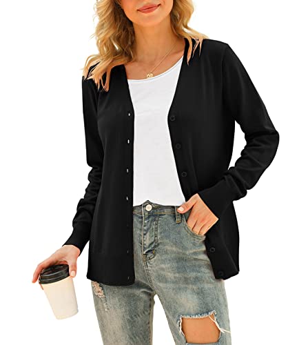 Image of VIISHOW Women Long Sleeve Button Down V Neck Lightweight Basic Knit Sweater Cardigan