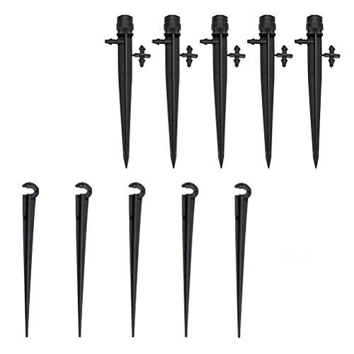 Sprinkler System Parts,Cooyeah 100Pack Adjustable 360 Degree Water Flow Drip Irrigation Spikes,50 Pcs Adjustable Irrigation Drippers and 50 PCS Support Post for 4mm/7mm Tube,