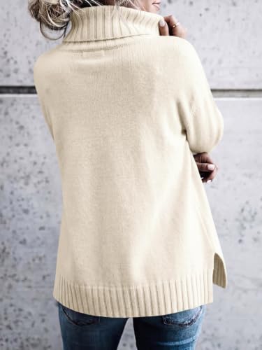 Image of FISACE Womens Oversized Turtleneck Pullover Sweater Cable Knit Sweater Tops | Long Sleeve,Slouchy,Fall,Winter,Lightweight,Loose,Trendy,Casual,Sexy