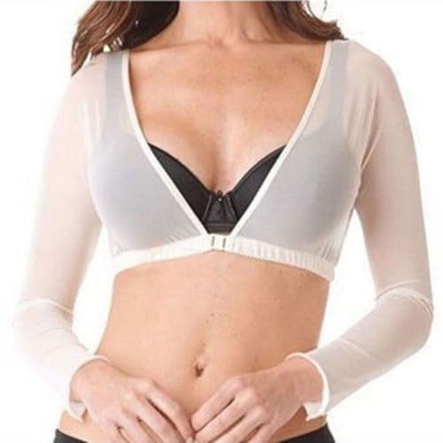 Women's Mesh Seamless Arm Shaper Crop Top Shirt Blouses Slim Upper Sleeves Lightweight Armwear Wrap (White, 2XL)