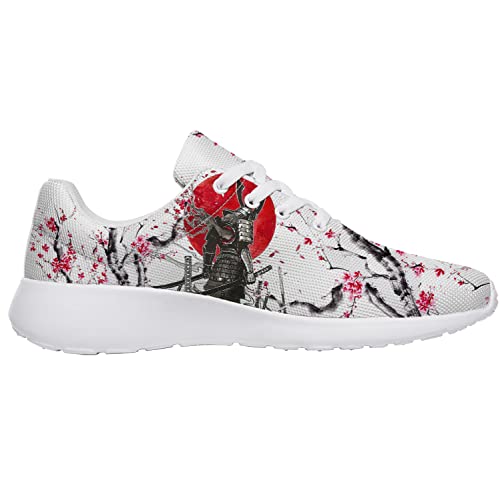 Japanese Love Shoes Mens Women Tennis Running Sneakers Japanese Samurai Pink Sakura Print Golf Walking Shoes Gifts for Birthday,US Size 12 Men2