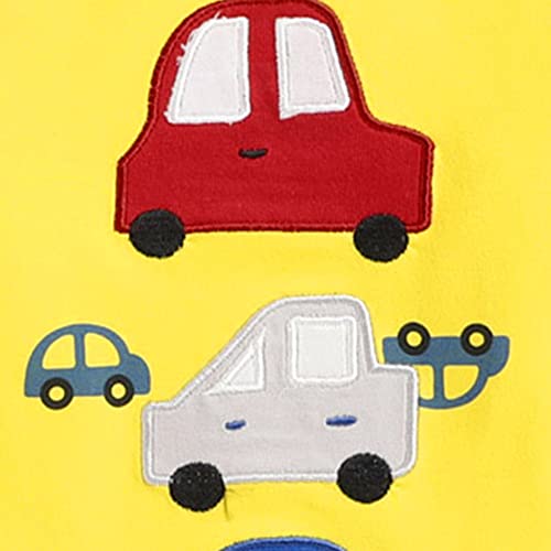 Image of Hopscotch Unisex Cotton Vehicle Print Romper In Yellow Color