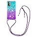 Collana con Cordino Custodia per Xiaomi Redmi 9T Cover Glitter Liquido Sabbie Mobili Custodia Tracolla Crossbody Silicone Antiurto Necklace Case Liquido Quicksand Pendenza Custodia