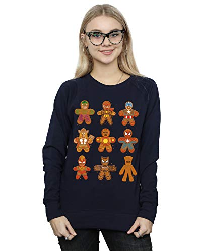 Marvel Women's Avengers Christmas Gingerbread Sweatshirt Navy Blue Large