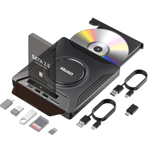 Image of Unitek External CD DVD Drive for Laptop, 7 in 1 USB C Disc Reader with SATA
