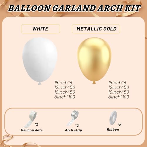Image of 412Pcs White and Gold Balloon Arch Kit,18 12 10 5 Inch Gold balloons White Metallic Gold Latex Different Sizes Balloon Garland kit for Birthday Anniversary Wedding Baby Shower Party Decorations