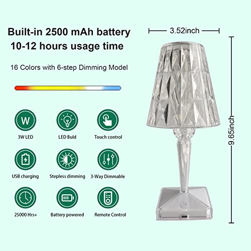 Youleshu Crystal Diamond Desk Lamp, 16 Colors Color Changing Decorative Night Light, Touch Control Crystal Night Light, Diamond Led Light Usb Charging, Suitable For Bedroom, Living Room, Office, Bar #TOP6