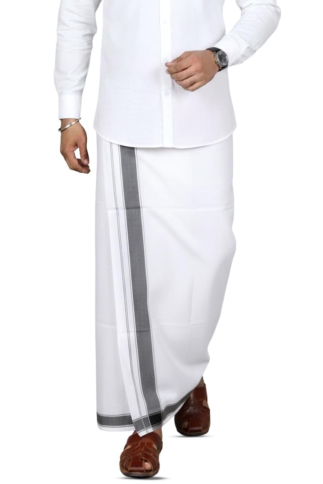 tuni mani Men's Cotton Kerala Dhoti | Traditional South Indian Vesti/Mundu - Length 2.0 Metres/Height 1.20meter-picture-2