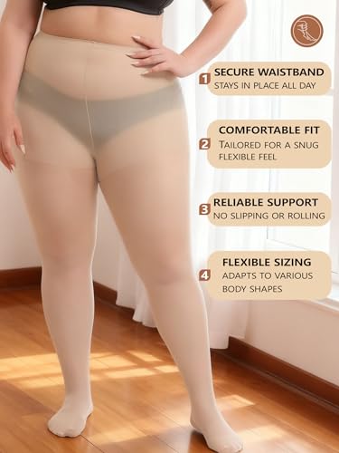 Image of Plus Size Sheer Tights for Women 20D Control Top Pantyhose Soft Stockings with Reinforced Toes 2 Pairs