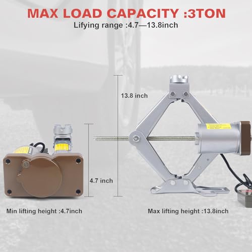 Image of Electric Car Jack 3 Ton Scissor Jack, 12V Electric Portable CarJack, Electric CarJack Kit with Impact Wrench, Scissor Jack for Cars, Electric Floor HydraulicJack for Lifting Cars
