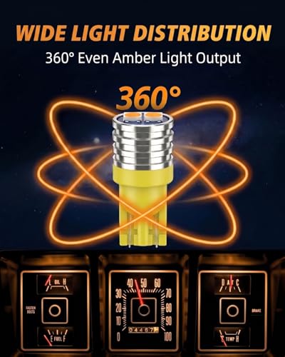 Image of WLJH Super Bright Amber Dashboard Instrument Cluster Panel Gauge Backlighting Indicator Lamp Bulb Full Led Light Kit For Ford F150 F250 F350 1967-1979, Pack of 8 | 3030 SMD, 200lm, Dash Instrument Illumination, Warning Indicators, No Soldering, Nighttime Readability, 8-Pack