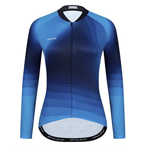 HimyBB Women Cycling Jersey Pro Team Long Sleeve Bike Shirt Tops UPF 50+ Sun Protection M Blue