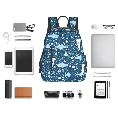 Sac à dos ordinateur portable léger décontracté joli poisson bleu