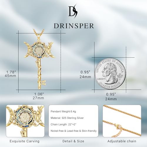 Hecate Key Necklace Hekate Triple Moon Goddess Pentagram Wheel Key Pendant 925 Sterling Silver Hecate Wiccan Pagan Magic Witchcraft Tetragrammaton Amulet Jewelry Gifts for Women Men2