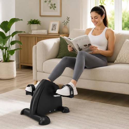 Image of Mini Exercise Bike Pedal Exerciser for Home & Office, Portable Under Desk Cycle Trainer for Arm & Leg Workout, Compact Fitness Pedal Machine, Non-Slip Pedals, Stable Base (Black)
