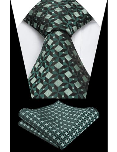 Image of Alizeal Mens Vintage Solid Plaid Tie with Pocket Square 3.15inches Necktie Set