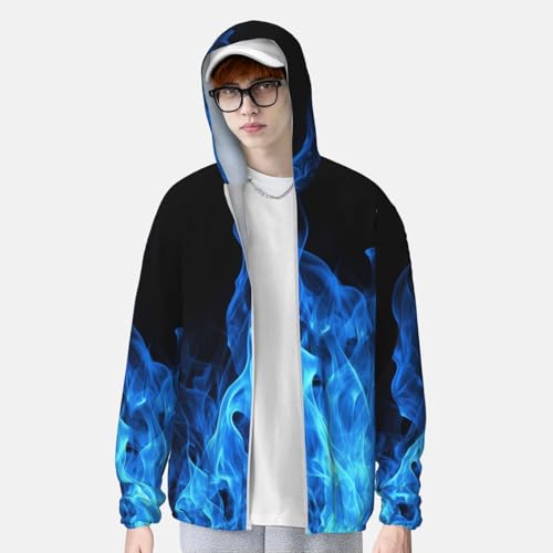 UPF 50+ Sun Protection Hoodie Rash Guard Long Sleeve Sun Shirt Blue Flame UV Shirt Full Zip Jacket4