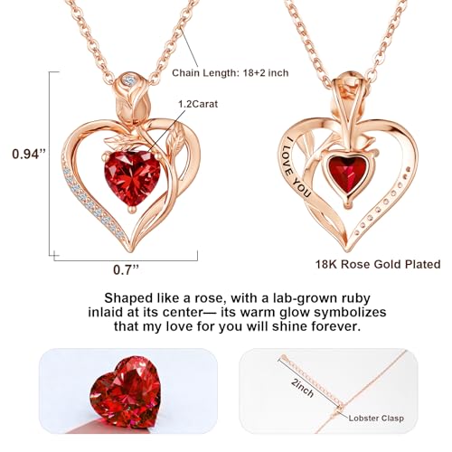 Image of Heart Birthstone Necklace for Women I Love You