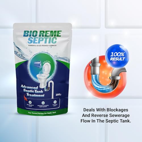 Image of Bio Reme Greencraft Labs Septic Tank Cleaner Powder | Sludge Reduction & Odour Control Formula | Bacteria Based Eco Friendly Waste Treatment Solution | Home & Commercial Use Pack 250g + 500ml