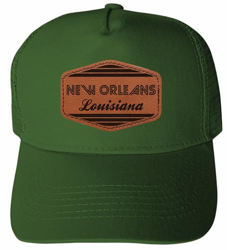 R and R Imports New Orleans Louisiana City Retro Souvenir Trucker Hat Unisex Mesh Back Snapback with Engraved Leather Patch Green