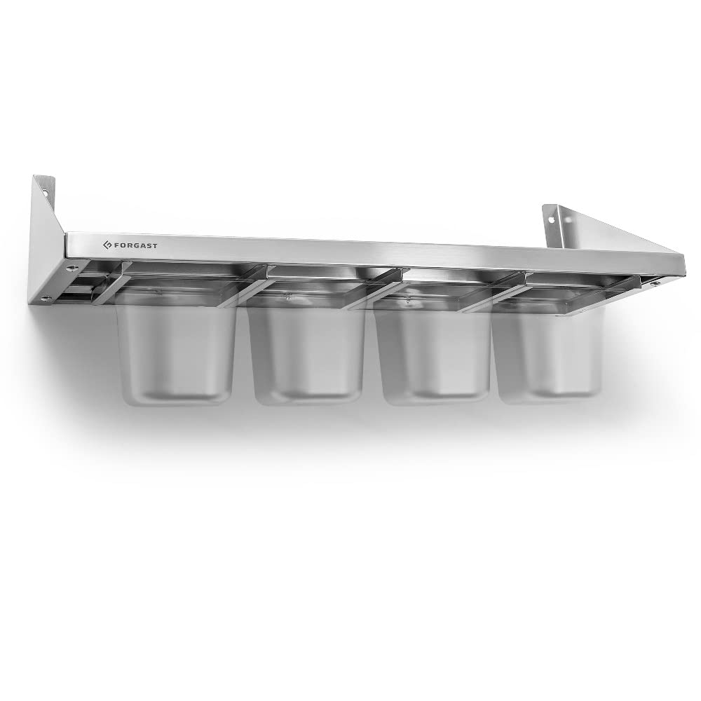 Portaspezie, Acciaio inox, Formato GN 1/6, Dimensioni 80x30 cm, Mensola Portaspezie in Metallo per le Spezie, Come Organizzatore del Mobile di Stoccaggio Della Cucina