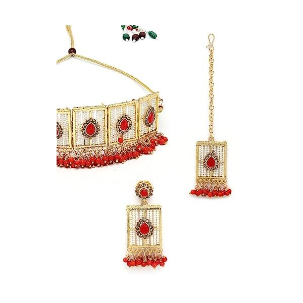 Sukkhi Beautiful Squared Shaped White Beads Studded With Gold Plated Choker Necklace Set For Women - Image 6