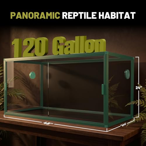 Image of 120 Gallon Reptile Tank, 4x2x2 Reptile Enclosure for Bearded Dragon, Snake, Ball Python & Chameleon, Aluminum Alloy Reptile Terrariums Cage with Front Sliding Tempered Glass Doors (Green)