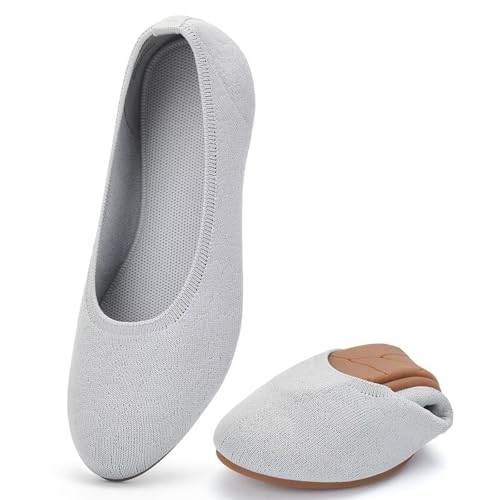 Image of Puxowe Women's Ballet Flats Breathable Knit Slip On Comfortable Round Toe Walking Shoes with Arch Support Insole for Work