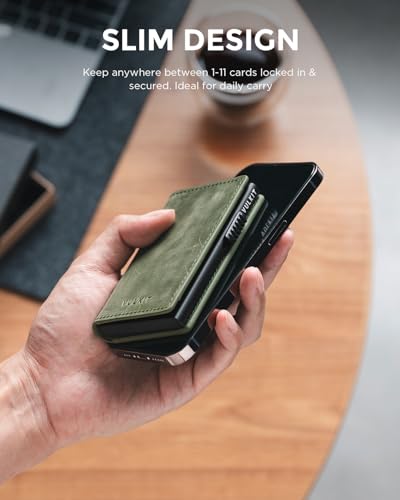 Image of VULKIT Minimalist Card Holder Wallet Premium Pull-Up Leather Pop Up Cards RFID Protection Holds Up to 10 Cards, Magnetic Closure