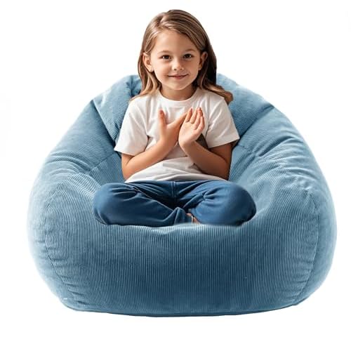 ENBAOHUI 3FT Memory Foam Bean Bag Chairs for Teens or Kids with Filling Bean Bag Sofa with Handle Super Soft Washable Corduroy Fabric Lazy Sofa 3 Foot Blue