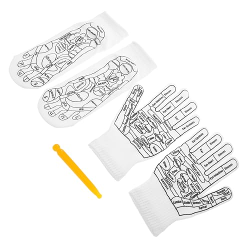 Mikinona Cupressure Reflexology Socks Gloves Kit Foot Hand Massager Acupoint Map for Relief