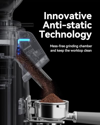 Image of MOKKOM Professional 64mm Flat Burr Coffee Grinder with 100 Grind Settings, All-Metal Stainless Steel Body, Coffee Bean Grinder with Adjustable Electronic Timer, Anti-Static, LED Display