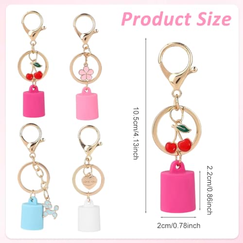 Image of MAYCREATE 4Pcs Keychain Cap, Lipbalm Holder And Sanitizer Bag Charm | Keeps Small Containers Easy to Find, Clips to Bags, Lobster Clasp, Decorative Pendant, Compact Daily Carry