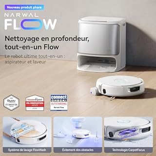 Narwal Flow Aspirateur Robot Laveur avec Station, 22 000 Pa, DualFlow Anti-Enchevêtrement Poil Animaux, Systeme de Lavage FlowWash, Eau Chaude 45-80°C, Nettoyage et séchage Auto de la serpilliere