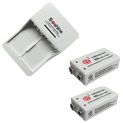 2 Piezas 9V 650mAh Batería Recargable de Iones de Litio con Cargador de batería Recargable Universal para 9V 6F22 Ni-MH 9.8V 11.2V Li-Ion 8.4V Ni-MH 9.8V 11.2V Cover
