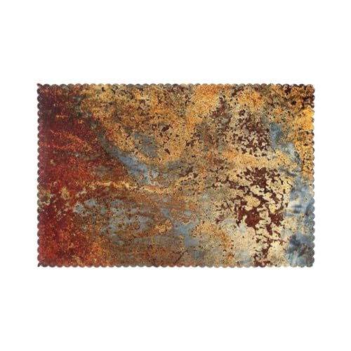 Estructura de Hierro y Acero Oxidado de Metal Colorido con óxido marrón,Juego de 6 manteles Individuales Lavables para Mesa de Comedor, Resistentes al Calor, 30 x 45 cm