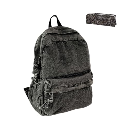 Denim Backpack Women's Men Casual Solid Color Lightweight Large Bag Going Out Christmas Gifts (grey,one size)