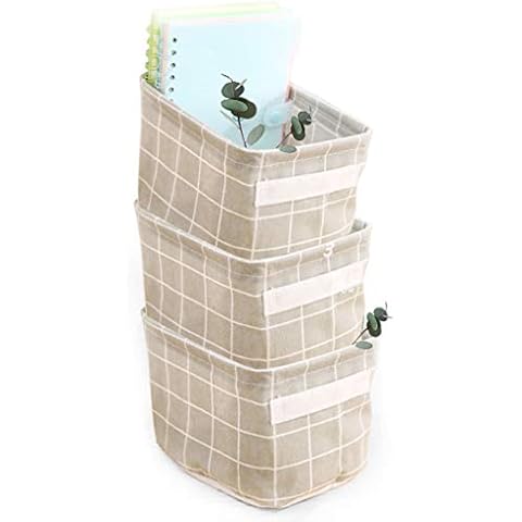 AARAINBOW 3 Packs Storage Basket Bins Canvas Mini Storage Cubes Storage Basket for Makeup, Toys Liners, Books Storage Baskets with Handles for Shelves & Desks(3 Gray) Cover