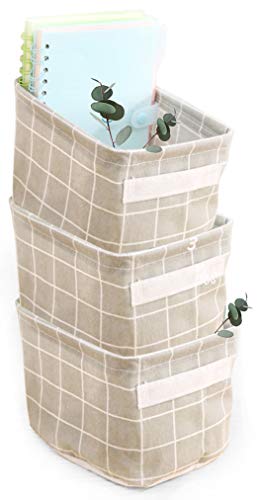 Image of AARAINBOW 3 Packs Storage Basket Bins Canvas Mini Storage Cubes Storage Basket for Makeup, Toys Liners, Books Storage Baskets with Handles for Shelves & Desks(3 Gray)