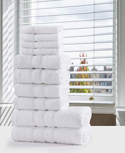 Juego de 10 toallas de lujo 100 % algodón egipcio para baño, cara de baño (blanco)