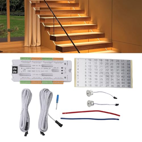 Culnflun Intelligent Human Sensing Stair Light Set, LED Capteur de Mouvement Bande Lumineuse Escalier, Contrôleur de Lumière D'escalier À LED Bande...