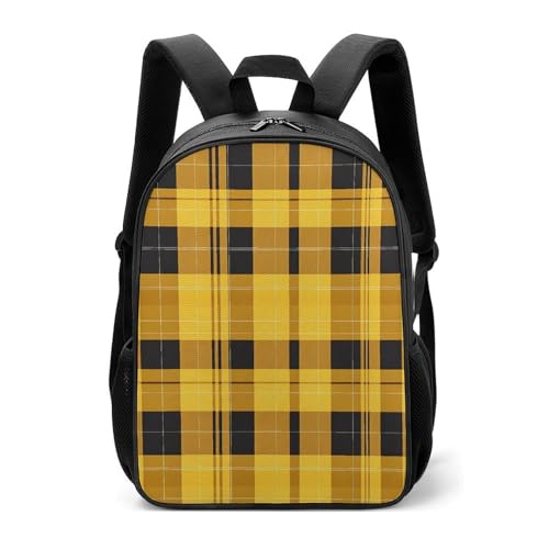 Plaid Checkered Yellow Travel Backpack Casual Daypack Shoulder Bag with Adjustable Shoulder Straps for Hiking