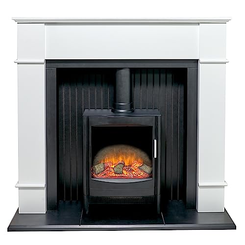 Adam Oxford Stove Suite in Pure White with Sureflame Keston Electric Stove in Black, 48 Inch