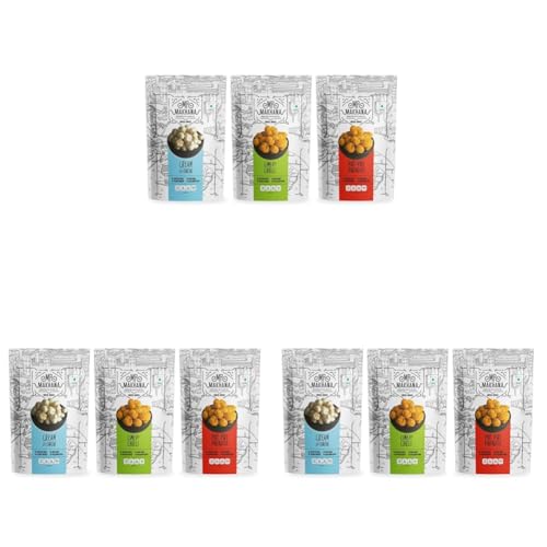 Image of Mr. Makhana Roasted Makhana & Foxnuts : Cream & Onion, Lime & Chilli, Piri Piri Paradise (Pack of 9x55 gm) | Gluten Free | MSG Free | Roasted in Olive Oil | Rich Calcium
