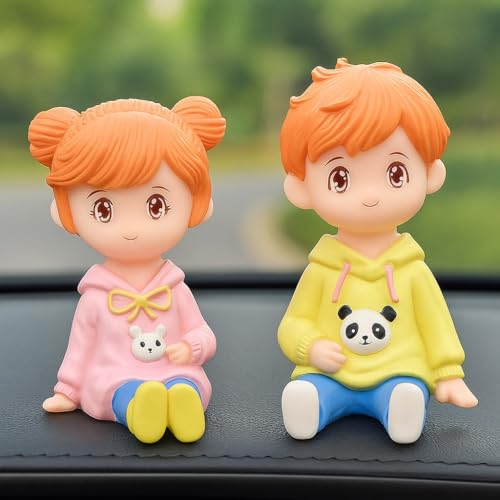 Image of Cute Cartoon Couple Car Dashboard Accessories | Plastic Action Figure Ornament with Balloon | Interior Dashboard Decoration for Car, Home, Office (8 x 4 cm) (Model 2)